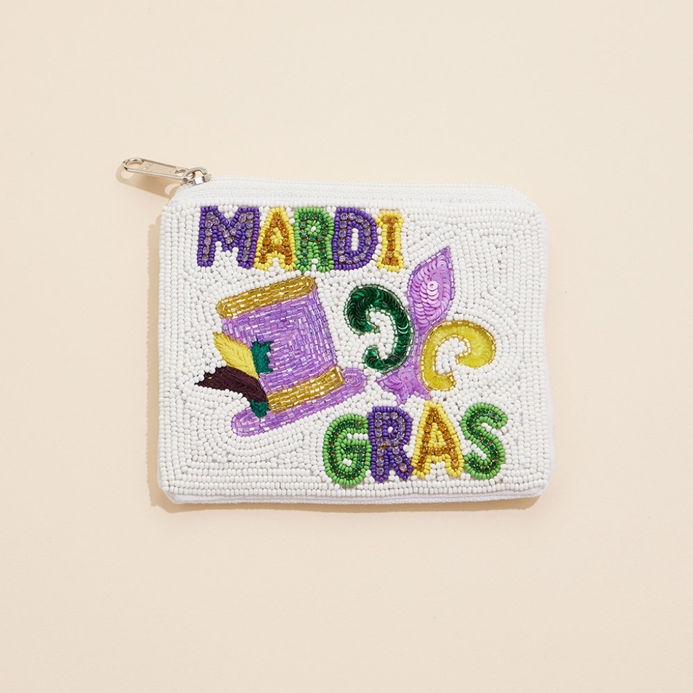 Mardi Gras Fleur De Lis Sequin Mini Pouch Bag